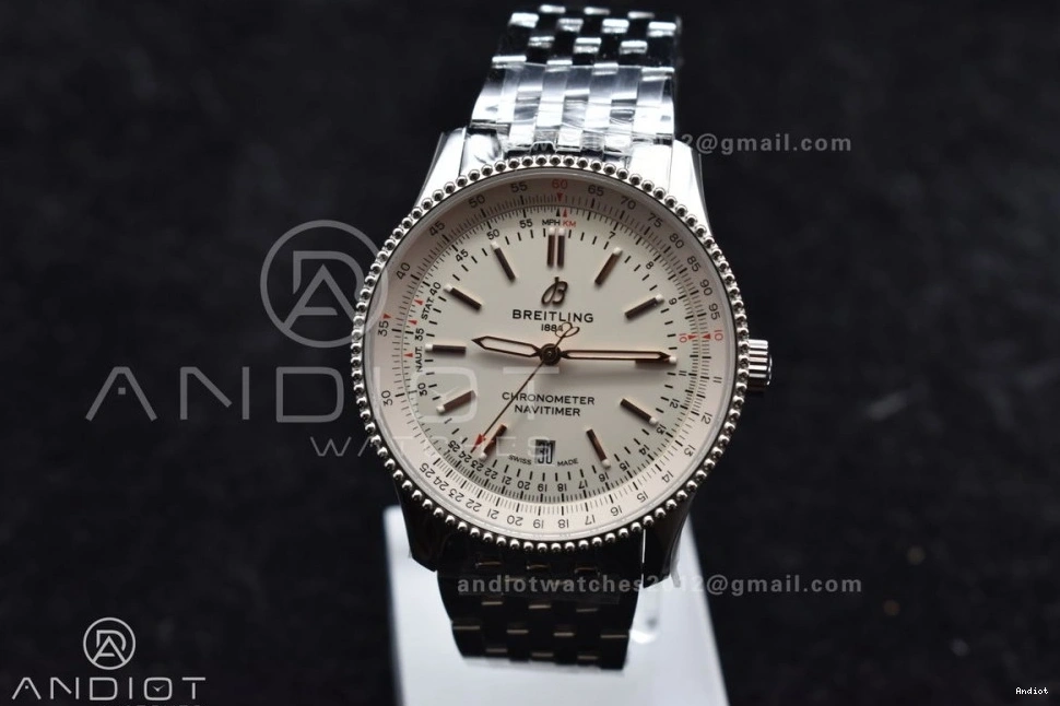 Navitimer SS Bracelet RG Edition 1 on A2824 White 1:1 Best SS Bezel Dial V7F 0109